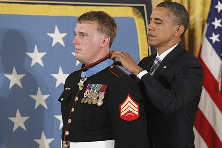 Dakota Meyer getting Medal of Honor award from Barack Obama.
